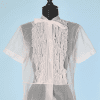 Chemisier 1950 en nylon rose plastron froufrous