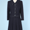 Tailleur robe 1960-1970 en jersey de laine marine