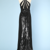 Robe longue 1930 en crêpe noir pailleté