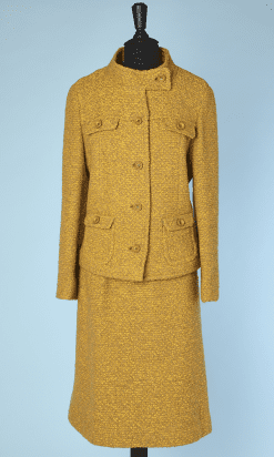 Tailleur 1960 en lainage tissé jaune et beige