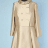 Tailleur robe et veste 1960 en soie champagne et col perlé