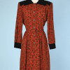 Robe 1980-90 en lainage imprimé et velours Yves Saint Laurent