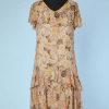 Robe 1925 en mousseline beige imprimé de tulipes