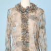 Chemisier 1960 en nylon marron imprimé de fleurs jaune et bleues