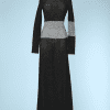 Robe longue 1970 en maille lurex noire et argent
