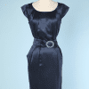 Robe vintage en satin de soie marine ceinture et boucle en strass