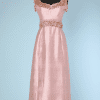 Robe longue 1960 en satin rose brodée de perles Santaeulalia