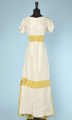 Robe longue du soir 1960 en faille écrue et jaune