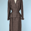 Tailleur 1940 en laine marron chiné écru griffé Lilli Ann