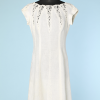 Robe 1960 d'été en lin blanc incrusté de guipure
