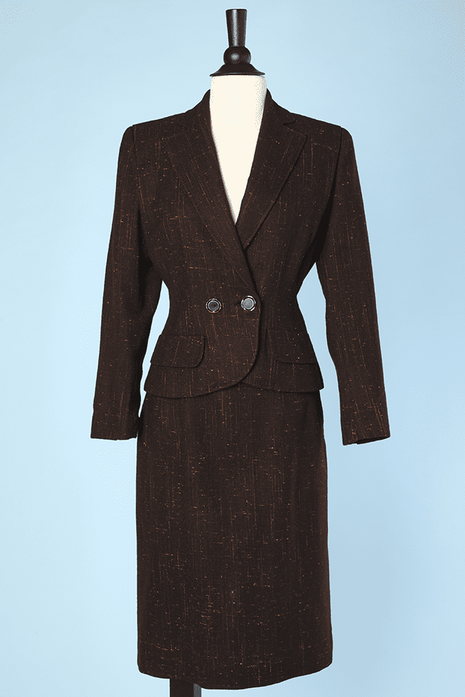 Tailleur 1940 en lainage marron chiné orange