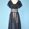 Robe 1950 en voile transparent marine à pois blancs