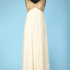 Robe longue 1960 en mousseline blanche lamé or et broderies