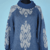 Pull 1970 en laine bleu imprimé col roulé