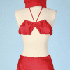 Bikini 1950/1960 en satin rouge et bonnet assorti