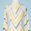 Pull 1970 en laine blanche imprimé zigzags gris et jaunes