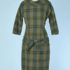 Tailleur 1960, veste et jupe en lainage écossais vert bleu marron