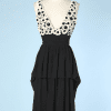 Robe de cocktail en mousseline noire pailletée blanche et noire Chanel