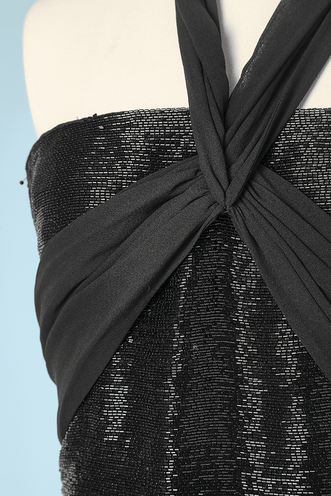 Robe vintage Chloé en mousseline noire haut perlé – Image 2