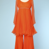 Tailleur pantalon 1970 en nylon orange plissé