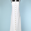 Robe longue 1970 en piqué de coton blanc avec découpes