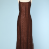 Robe du soir en tulle marron tissée cuivre, griffée Chanel