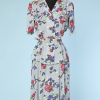 Tailleur 1940 jupe et veste en rayonne grise imprimé de fleurs