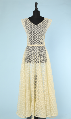 Robe longue 1940 en dentelle de coton jaune pâle