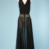nA4754-Robe-longue-en-mousseline-noire-1930-plissée-poitrine-dos-nu-t36-01