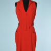 nA5144-Robe-en-soie-rouge-1990-avec-2-boucles-en-métal-chromé-Thierry-Mugler-t36-01