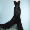 nA5281-Robe-du-soir-1950-sirène-entièrement-pailleté-noir-volants-en-tulle-noir-et-vert-t38