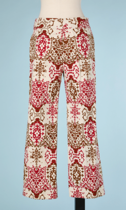 nA5347-Pantalon-1970-en-coton-blanc-imprimé-marron-et-bordeaux-t40-01
