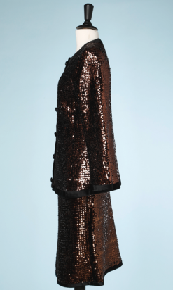 nA6139-Tailleur-en-soie-noire-entièrement-pailleté-marron-Saint-Laurent-t38-01