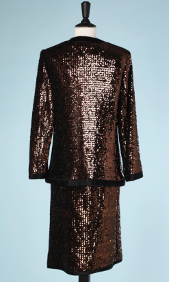 nA6139-Tailleur-en-soie-noire-entièrement-pailleté-marron-Saint-Laurent-t38-01