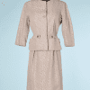 na6444-Tailleur-Robe-et-Veste-1950-60-rose-et-taupe-broché-de-plumes-t36-01