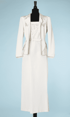 na6464-Tailleur-du-soir-Robe-bustier-et-Veste-en-reps-blanc-cousu-de-paillettes-dorées-t38-01