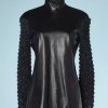 na6483-Pull-en-cuir-marine-manches-en-lanières-de-cuir-crocheté-Lanvin-t38-01