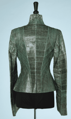 nA6140-Blouson-en-pyton-vert-encolure-arrondi-col-haut-t36-38-01