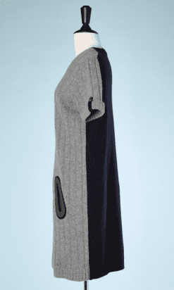 nA8051-Robe-Pull-en-lainage-gris-noir-poches-kaki-Louis-Vuitton-t40-42-01