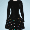nA8354-Robe-en-velours-noir-volant-à-pois-Christian-Dior-T36-01