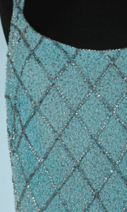nA8421-Robe-de-cocktail-1960-en-mousseline-turquoise-perlée-argent-T36