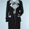 A8586-Tailleur-3-pièces-Chanel-en-lainage-tissé-noir-et-soie-bleue-imprimée-t34-36