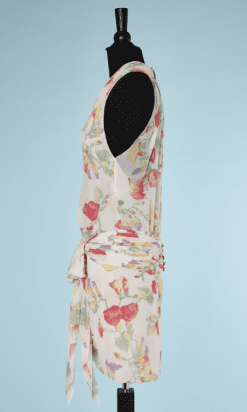 nA6127-Robe-courte-en-mousseline-blanche-imprimé-floral-Chanel-t36-01