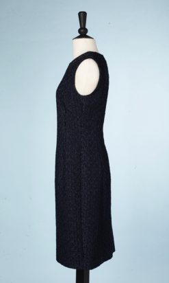 na8824-Robe-vintnage-Ninna-ricci-viscosze-mnarine-et-noire-gnaufrée-et-fils-lurex-t36-38-001
