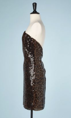 nA9219-Robe-du-soir-bustier-Christian-Dior-en-mousseline-imprimé-léopard-recouvert-paillettes-doublée-de-soie-noire-t38-01