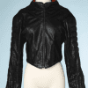 A9852-Blouson-noir-en-cuir-matelassé-Mugler-doublure-eponge-orange-et-bleu-t38-01