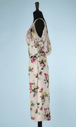 na9681-Robe-de-cocktail-1960-en-soie-jacquard-et-moussline-imprimée-fleurs-pailletée-t34-01