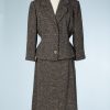 B0060-Tailleur-1940-50-en-lainage-marron-tissé-et-chiné-jaune-bleu-orange-t38-01