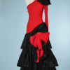 B0198-Robe-en-jersey-rouge-et-taffetas-noir-flamenco-Loris-Azzaro-t36-38-01