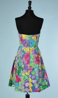 B0232-Robe-Christian-Dior-bustier-en-coton-imprimé-de-fleurs-multicolores-TM-02